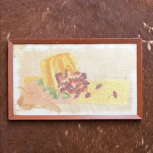 Vintage Framed Fruit Needlepoint Still Life Art
